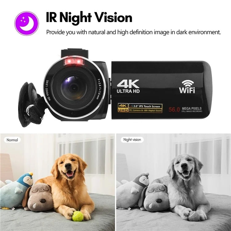 4K Digital Video Camera 3 Inch IPS Touch Screen 56MP 18X Digital Zoom WiFi Camcorder, Standard, Set 1, Set 2, Set 3 4K Digital Video Camera 3 Inch IPS Touch Screen 56MP 18X Digital Zoom WiFi Camcorder, Standard, Set 1, Set 2, Set 3